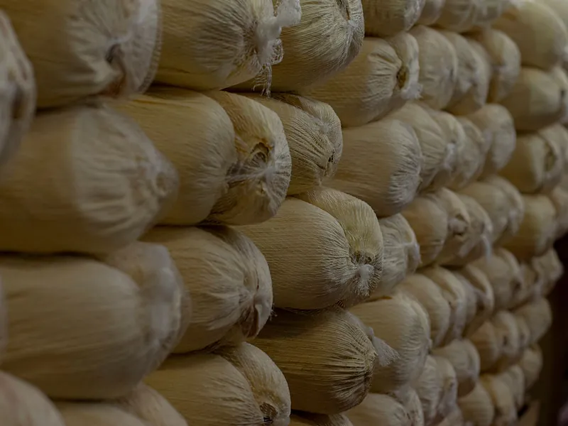 Neatly stacked sacks in storage – bulk food stock at Tibleino General Trading